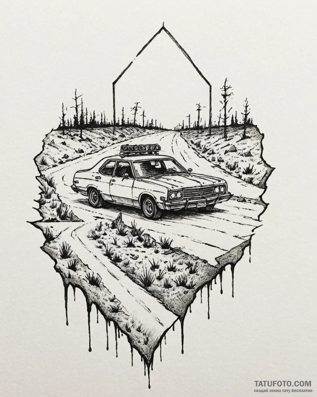 Tattoo sketch a post-apocalyptic vehicle driv... - эскиз тату (№1752954173_0, 19.07.2025 19:42) — Tatufoto.com