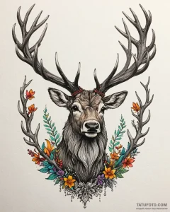 Tattoo design a majestic stag, antlers strong... - эскиз тату (№1752954426_0, 19.07.2025 19:47) — Tatufoto.com