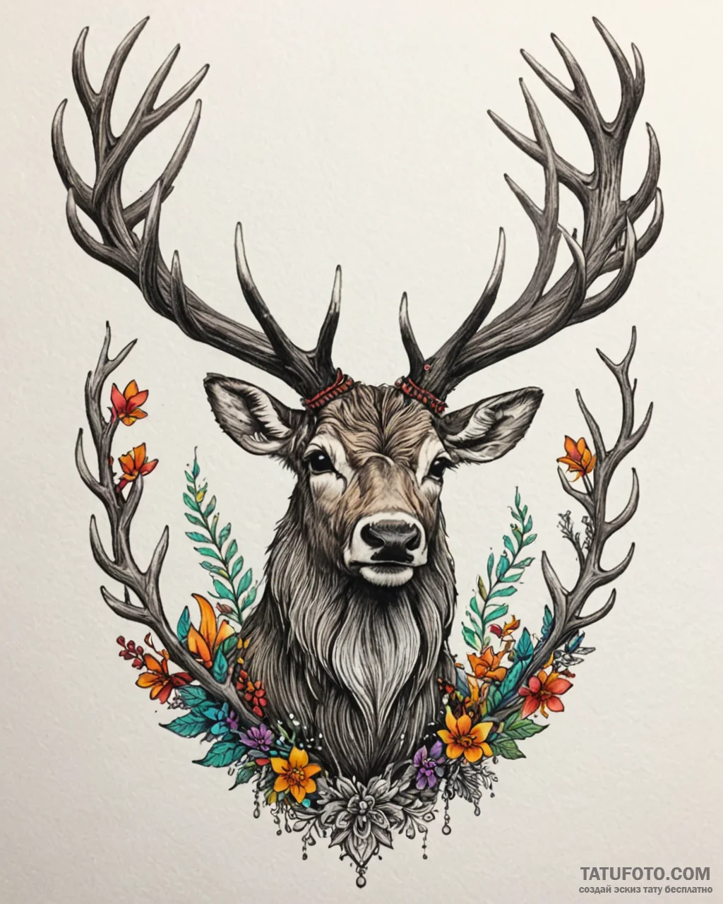 Tattoo design a majestic stag, antlers strong… — эскиз тату (№1752954426_0, 19.07.2025 19:47) — Tatufoto.com