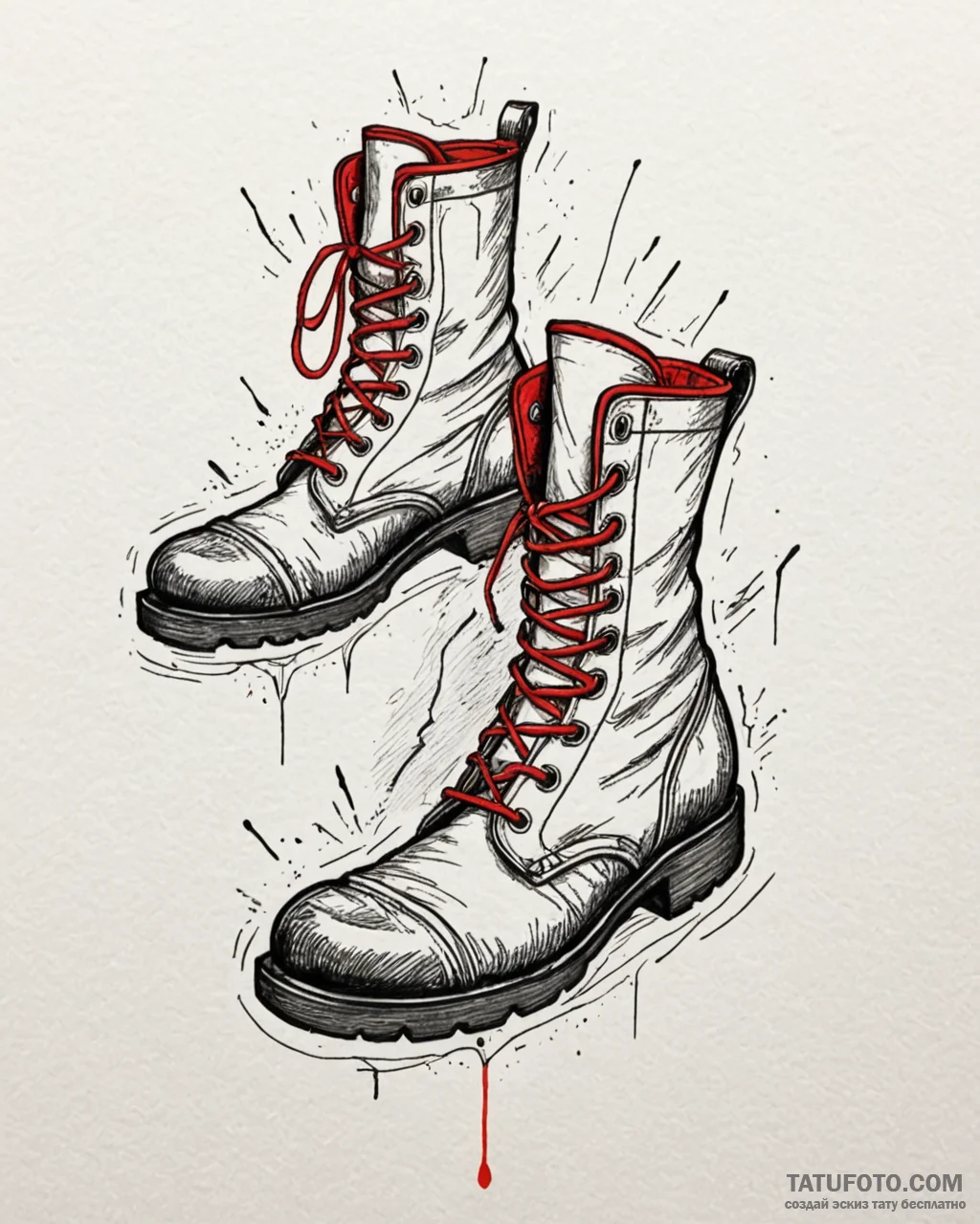 Tattoo design a pair of combat boots, scuffed… — эскиз тату (№1752955104_0, 19.07.2025 19:58) — Tatufoto.com