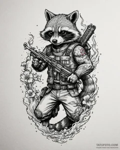 A graphic novel portrait of rocket raccoon, w... - эскиз тату (№1752955190_0, 19.07.2025 19:59) — Tatufoto.com