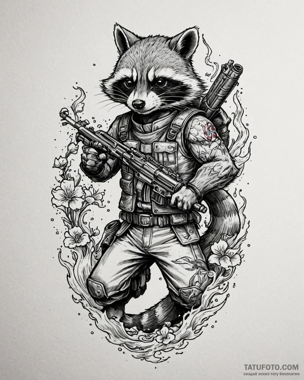 A graphic novel portrait of rocket raccoon, w… — эскиз тату (№1752955190_0, 19.07.2025 19:59) — Tatufoto.com