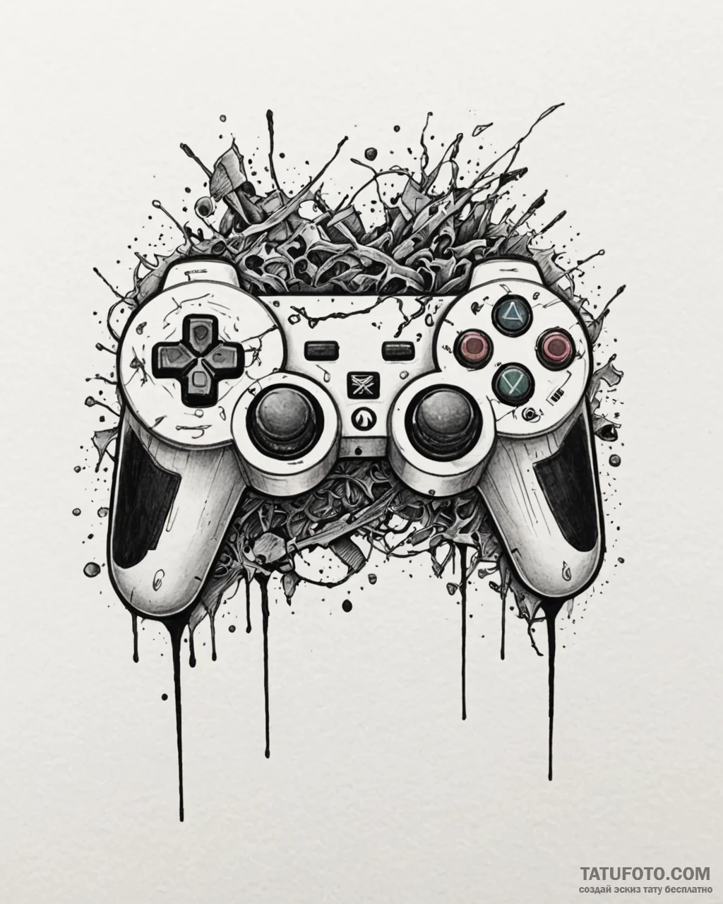 Tattoo sketch a broken controller symbolizing… — эскиз тату (№1752955358_0, 19.07.2025 20:02) — Tatufoto.com