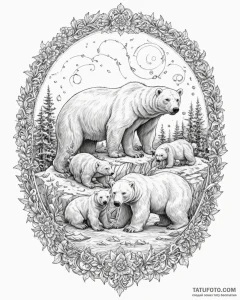 A polar bear and her cubs on a small ice floe... - эскиз тату (№1752955699_0, 19.07.2025 20:08) — Tatufoto.com