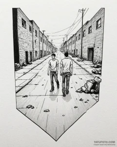 A graphic novel panel of the final standoff i... - эскиз тату (№1752956037_0, 19.07.2025 20:13) — Tatufoto.com