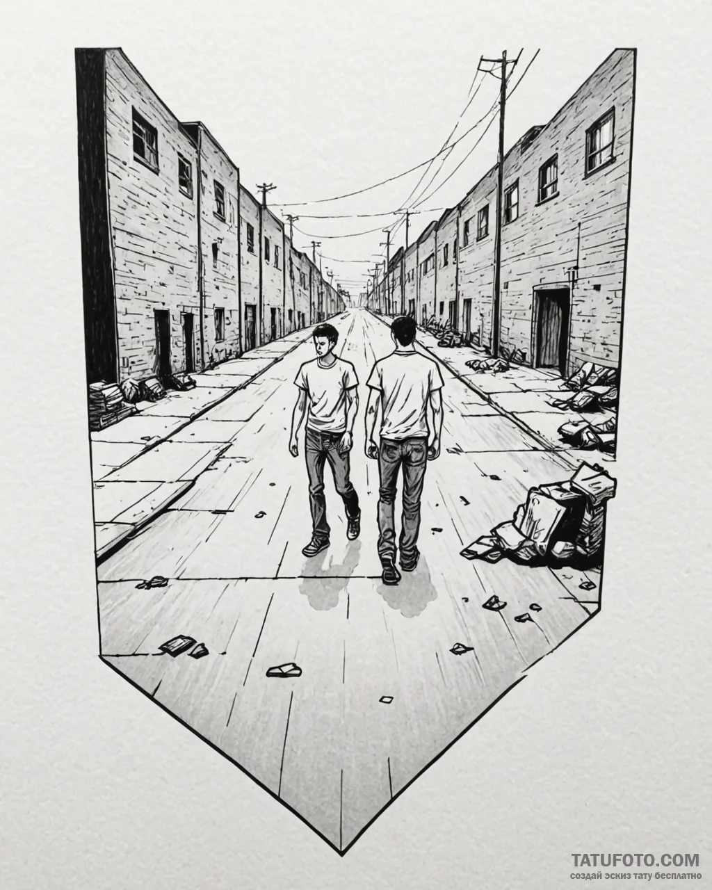 A graphic novel panel of the final standoff i... - эскиз тату (№1752956037_0, 19.07.2025 20:13) — Tatufoto.com