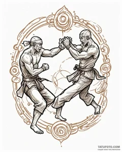 A linework tattoo of two figures sparring in... - эскиз тату (№1752957305_0, 19.07.2025 20:35) — Tatufoto.com
