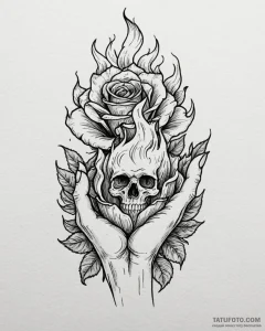 Tattoo sketch a minimalist hand holding a bur... - эскиз тату (№1752957898_0, 19.07.2025 20:44) — Tatufoto.com