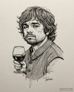 A sketch of tyrion lannister with a glass of... - эскиз тату (№1752958066_0, 19.07.2025 20:47) — Tatufoto.com