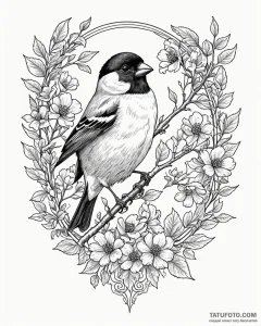Bullfinch, artistic tattoo sketch, black outl... - эскиз тату (№1752958739_0, 19.07.2025 20:58) — Tatufoto.com