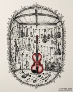 The inside of a luthier's workshop, with viol... - эскиз тату (№1752960597_0, 19.07.2025 21:29) — Tatufoto.com