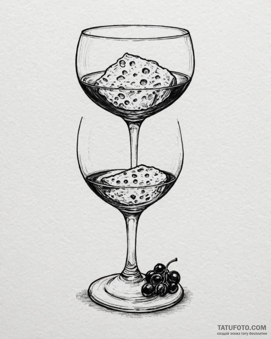 Tattoo design ‘wine glass’ on one, ‘cheese’ o… — эскиз тату (№1752961698_0, 19.07.2025 21:48) — Tatufoto.com