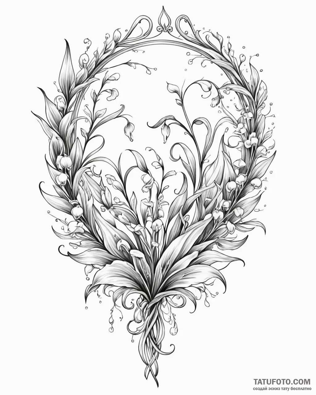 Tattoo design a lily of the valley, represent... - эскиз тату (№1752961782_0, 19.07.2025 21:49) — Tatufoto.com
