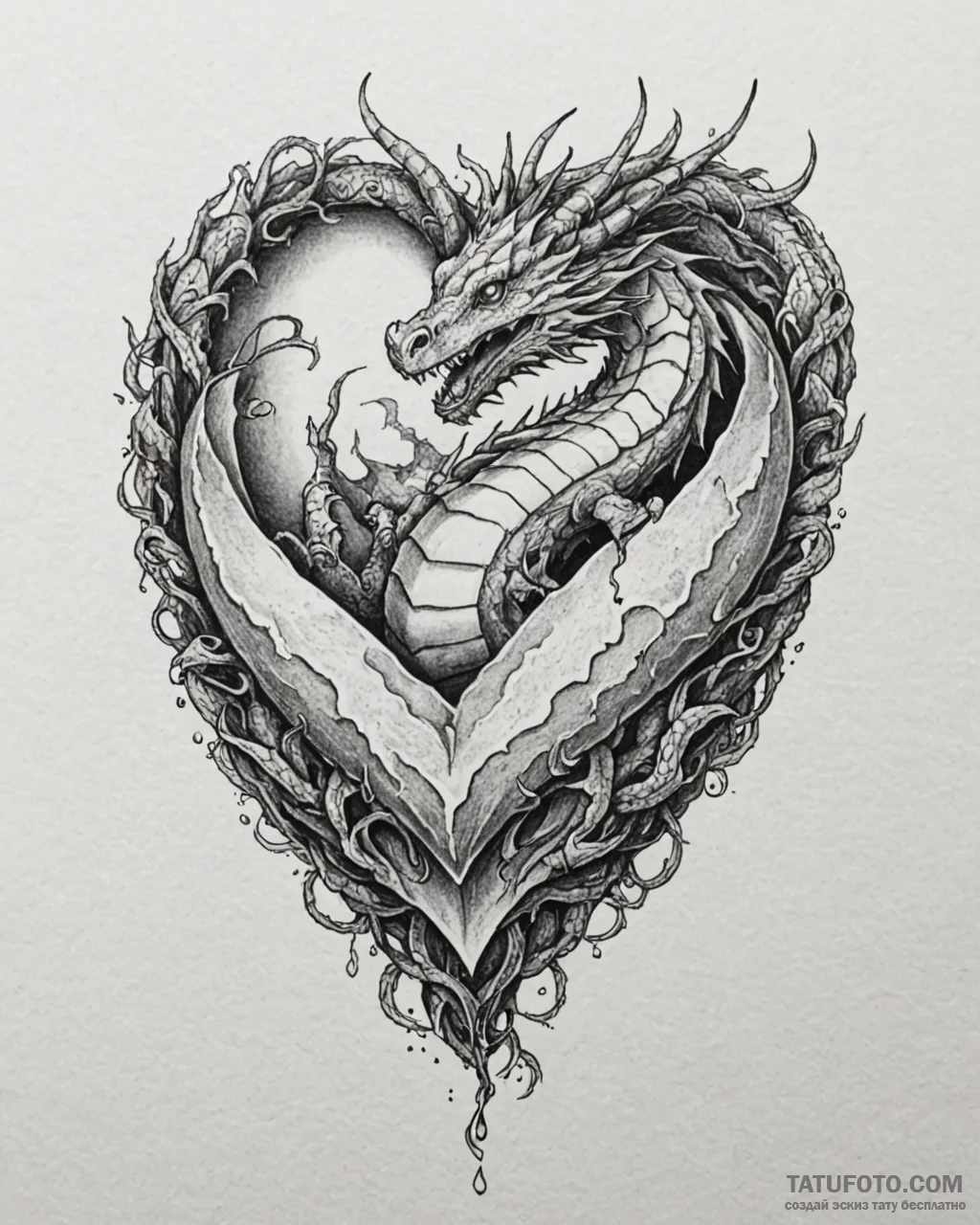 Tattoo sketch a heart container with a dragon... - эскиз тату (№1752961866_0, 19.07.2025 21:51) — Tatufoto.com