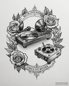 Tattoo design two halves of a classic record... - эскиз тату (№1752961950_0, 19.07.2025 21:52) — Tatufoto.com