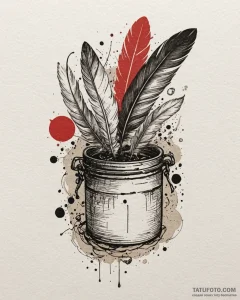 Tattoo design a minimalist feather quill and... - эскиз тату (№1752962711_0, 19.07.2025 22:05) — Tatufoto.com