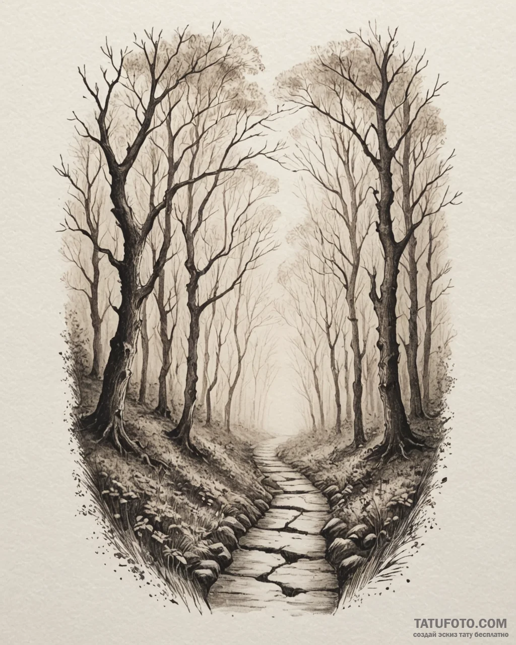 Tattoo design a misty, dreamlike pathway thro… — эскиз тату (№1752963471_0, 19.07.2025 22:17) — Tatufoto.com