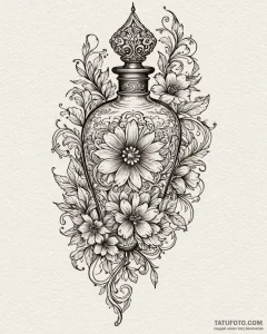 Tattoo sketch a delicate perfume bottle with... - эскиз тату (№1752963810_0, 19.07.2025 22:23) — Tatufoto.com