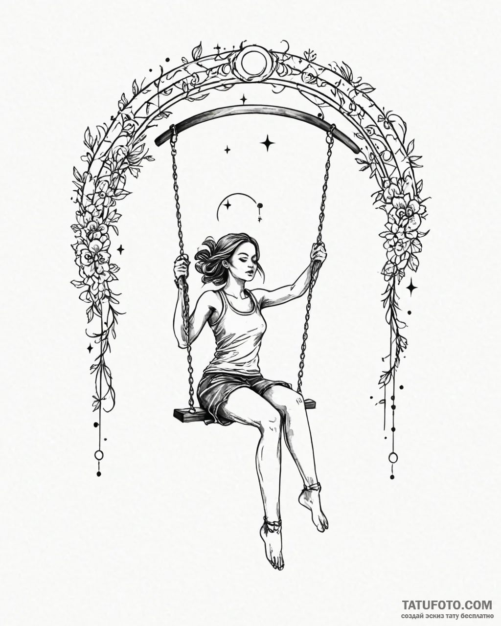 Tattoo design a silhouette of a girl on a swi... - эскиз тату (№1752964147_0, 19.07.2025 22:29) — Tatufoto.com