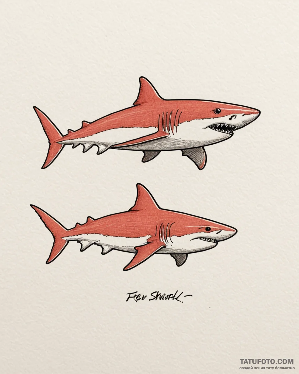 A neo-traditional tattoo of the red shark con... - эскиз тату (№1752965411_0, 19.07.2025 22:50) — Tatufoto.com