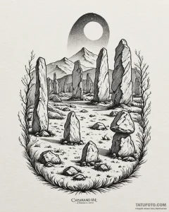 A linework tattoo of the standing stones at c... - эскиз тату (№1752965496_0, 19.07.2025 22:51) — Tatufoto.com