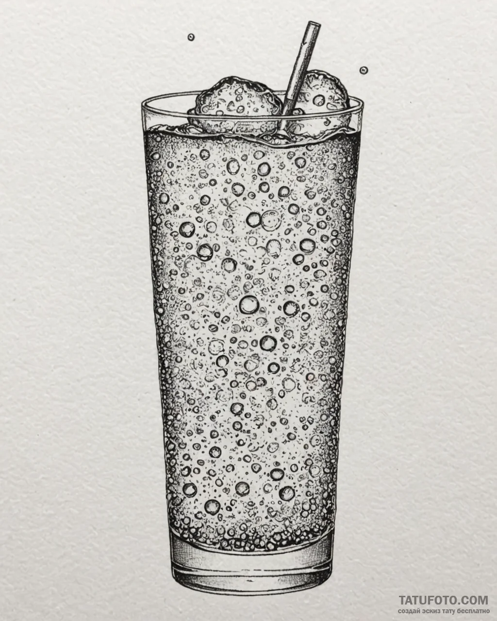 A close-up of the carbonation bubbles rising... - эскиз тату (№1752965579_0, 19.07.2025 22:52) — Tatufoto.com