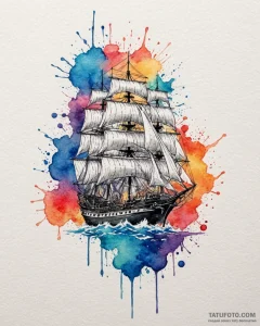 Frigate, tattoo drawing outline, watercolor t... - эскиз тату (№1752965918_0, 19.07.2025 22:58) — Tatufoto.com