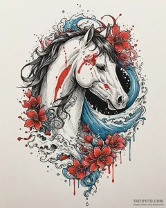A trash polka sketch of the horse head in the... - эскиз тату (№1752966171_0, 19.07.2025 23:02) — Tatufoto.com