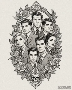 A linework tattoo of the main characters from... - эскиз тату (№1752966340_0, 19.07.2025 23:05) — Tatufoto.com