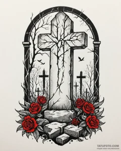 Tattoo sketch a stylized graveyard with a lon... - эскиз тату (№1752966592_0, 19.07.2025 23:09) — Tatufoto.com