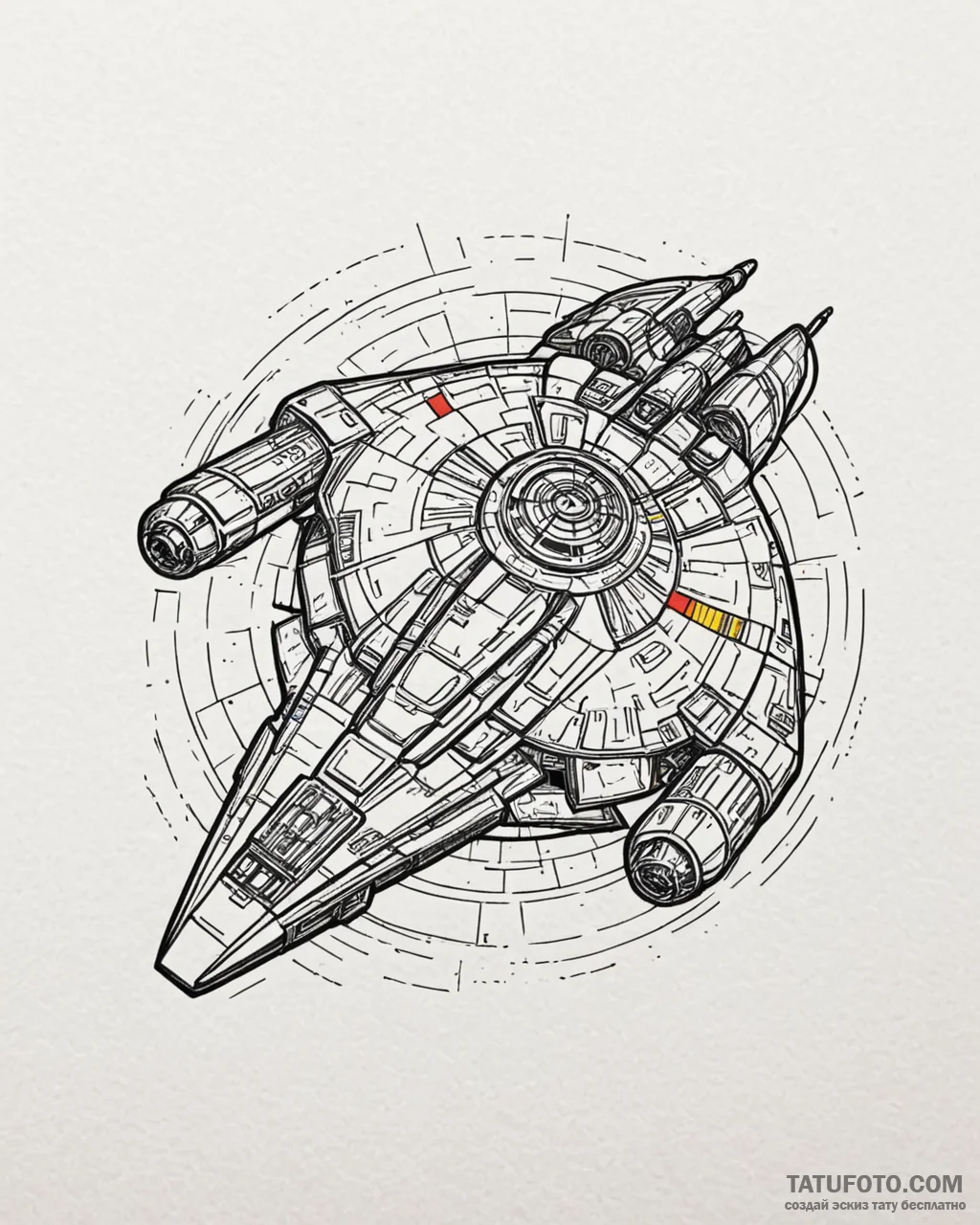23. linework tattoo of the millennium falcon... - эскиз тату (№1752966676_0, 19.07.2025 23:11) — Tatufoto.com