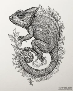 Chameleon, ink illustration for tattoo, on a... - эскиз тату (№1752967013_0, 19.07.2025 23:16) — Tatufoto.com