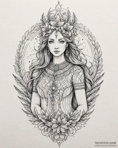 Tattoo design a virgo maiden with a crown of... - эскиз тату (№1752967938_0, 19.07.2025 23:32) — Tatufoto.com