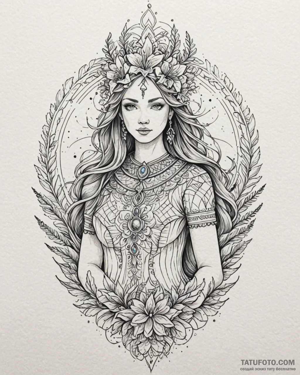 Tattoo design a virgo maiden with a crown of… — эскиз тату (№1752967938_0, 19.07.2025 23:32) — Tatufoto.com