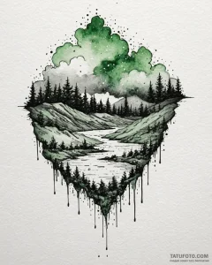 A watercolor sketch of the green code rain fo... - эскиз тату (№1752968023_0, 19.07.2025 23:33) — Tatufoto.com