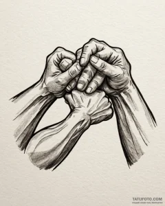 Tattoo sketch a strong, muscular arm wrestlin... - эскиз тату (№1752968362_0, 19.07.2025 23:39) — Tatufoto.com