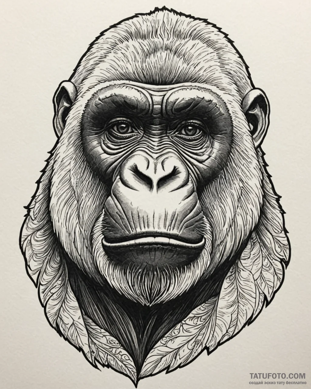 A silverback gorilla looking thoughtfully int... - эскиз тату (№1752968700_0, 19.07.2025 23:45) — Tatufoto.com