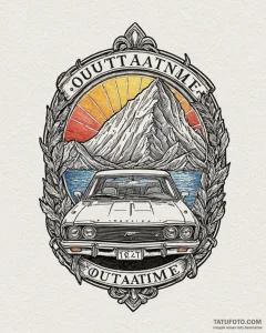 A linework tattoo of the "outatime" license p... - эскиз тату (№1752968784_0, 19.07.2025 23:46) — Tatufoto.com
