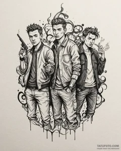 A sketch of the main characters from lock, st... - эскиз тату (№1752969290_0, 19.07.2025 23:54) — Tatufoto.com