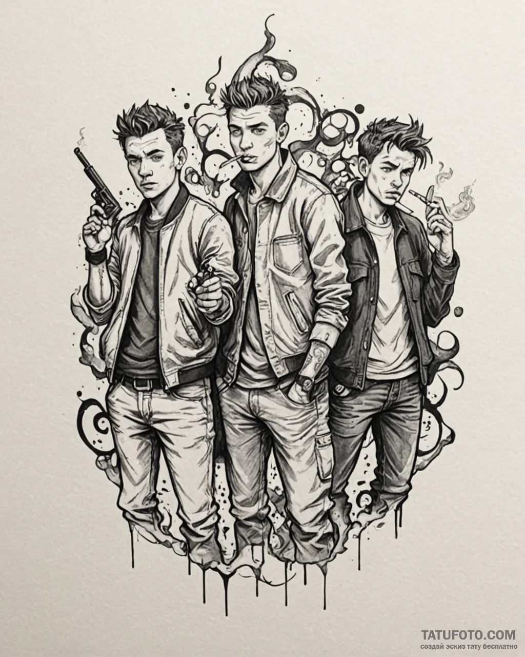 A sketch of the main characters from lock, st... - эскиз тату (№1752969290_0, 19.07.2025 23:54) — Tatufoto.com