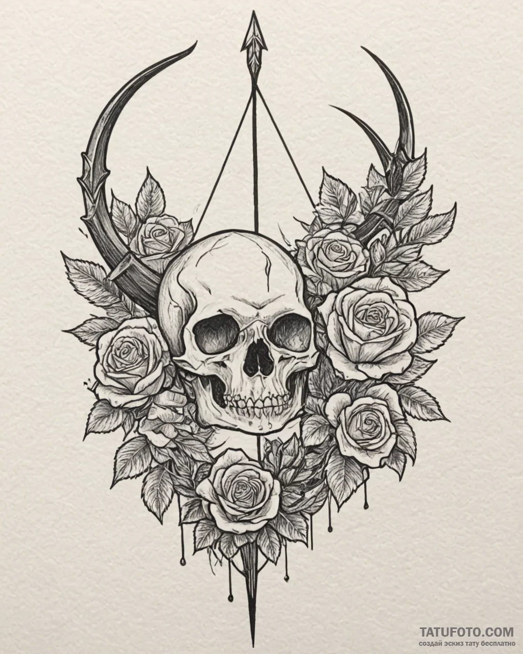 Tattoo design a stylized elven bow with a glo... - эскиз тату (№1752969459_0, 19.07.2025 23:57) — Tatufoto.com