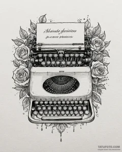 A close-up of a typewriter's keys, showing th... - эскиз тату (№1752969544_0, 19.07.2025 23:59) — Tatufoto.com