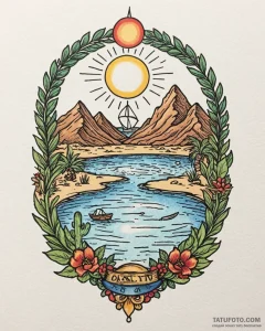 Tattoo sketch a stylized desert landscape wit... - эскиз тату (№1752971652_0, 20.07.2025 00:34) — Tatufoto.com