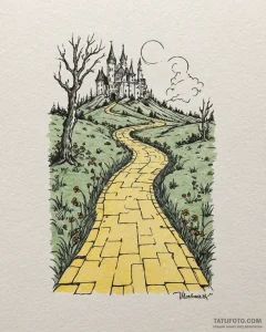 A watercolor sketch of the yellow brick road... - эскиз тату (№1752972073_0, 20.07.2025 00:41) — Tatufoto.com