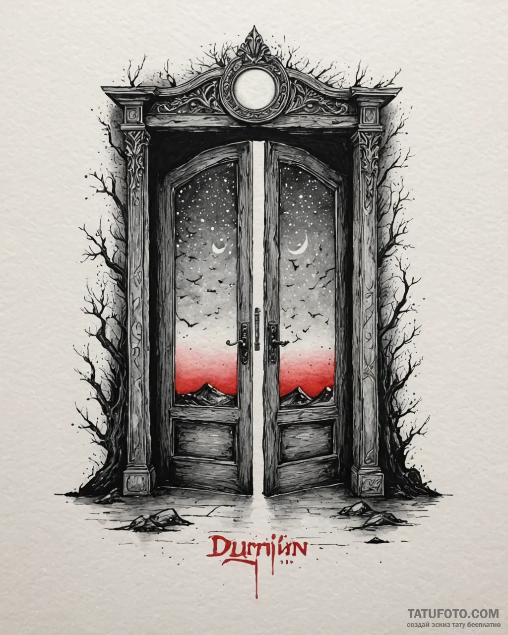 A watercolor sketch of the doors of durin at… — эскиз тату (№1752972494_0, 20.07.2025 00:48) — Tatufoto.com