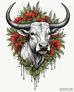 Tattoo design a taurus bull's head emerging f... - эскиз тату (№1752972748_0, 20.07.2025 00:52) — Tatufoto.com