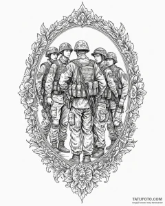 Tattoo sketch a silhouette of soldiers standi... - эскиз тату (№1752972832_0, 20.07.2025 00:53) — Tatufoto.com