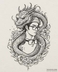 A linework portrait of léon with his round gl... - эскиз тату (№1752973001_0, 20.07.2025 00:56) — Tatufoto.com