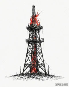 A sketch of the oil derrick on fire from ther... - эскиз тату (№1752973170_0, 20.07.2025 00:59) — Tatufoto.com