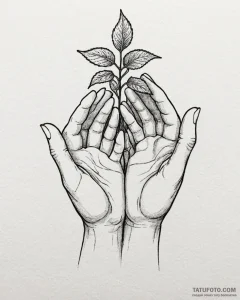 Tattoo sketch a small sapling growing from a... - эскиз тату (№1752973255_0, 20.07.2025 01:00) — Tatufoto.com